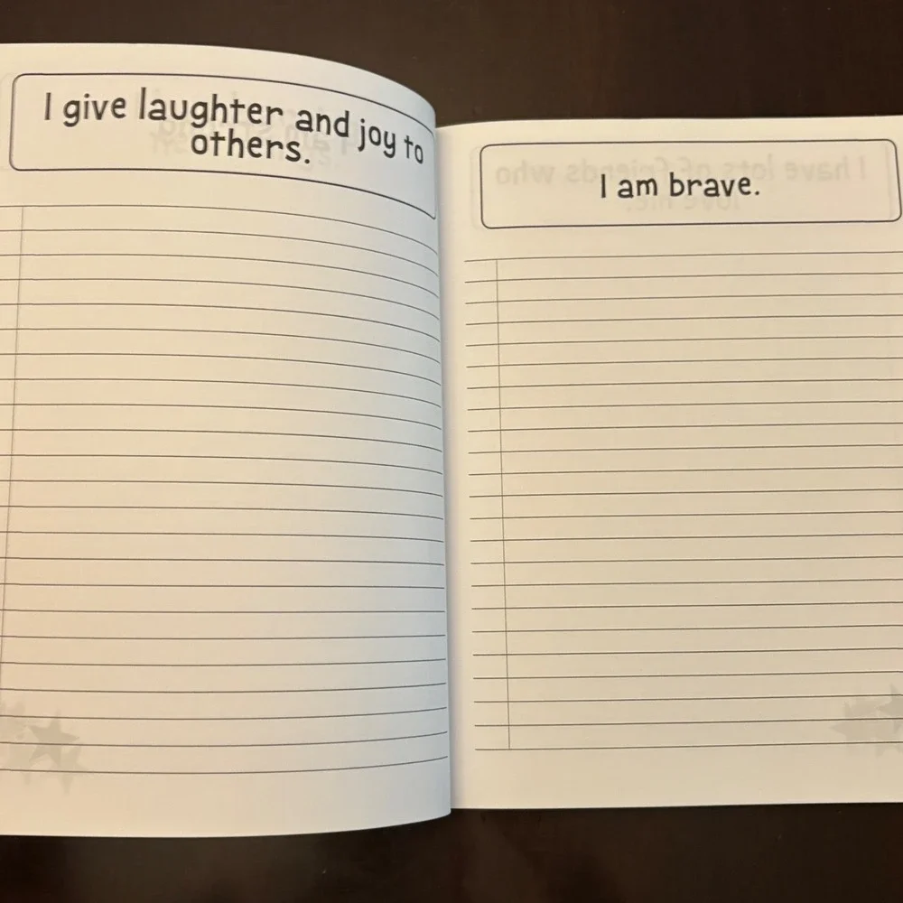 Positive Affirmation Notebook Kids Journal Space Moon Rocket Blue Softcover